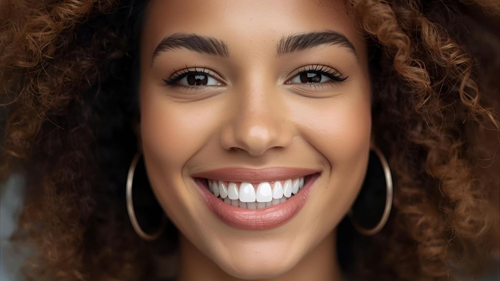 Confident woman with straight white teeth after orthodontic and Invisalign treatment at Cheer Dental San Jose